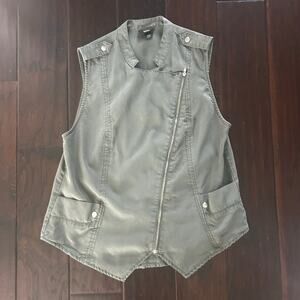 2000's Army Green Utility Military style Sleeveless shirt Full zip front closure